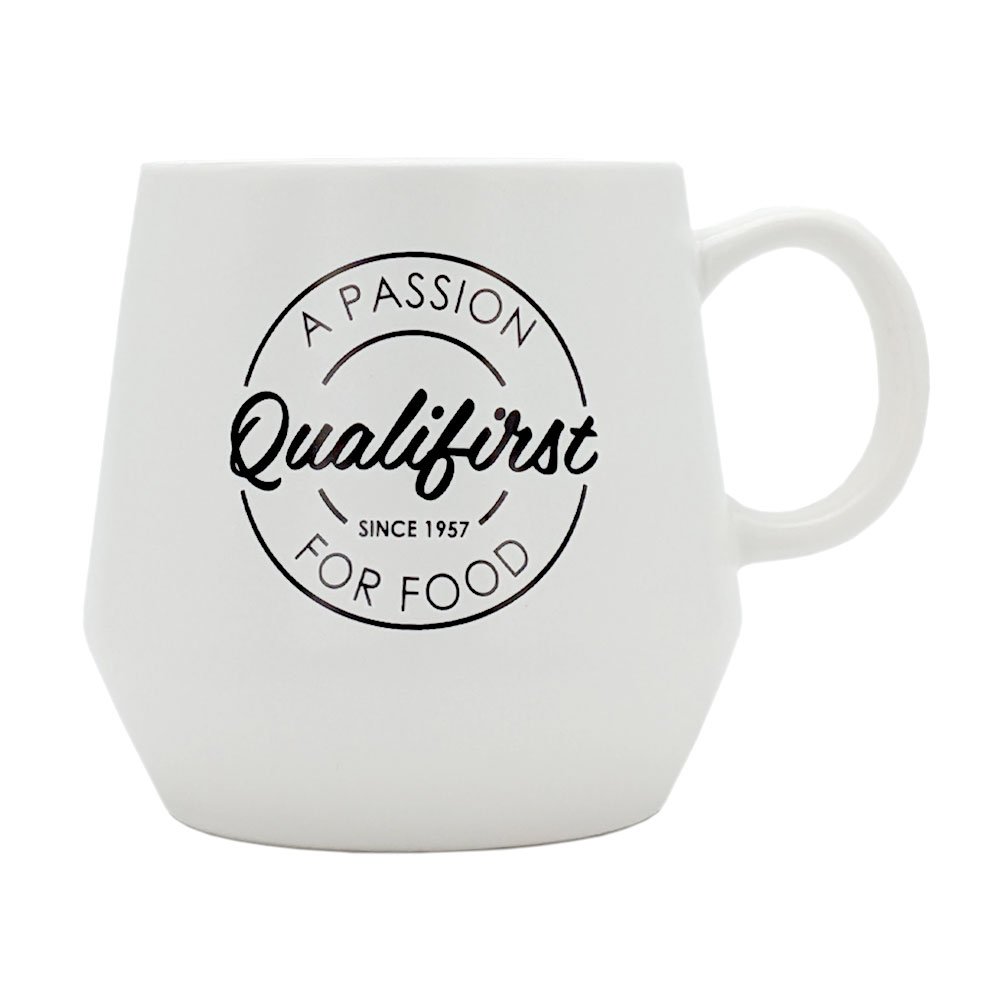 Qualifirst Ceramic Mug White with Black Logo 530ml 1 ct Qualifirst